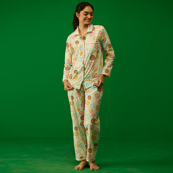 Women Doughnut Aqua Pima Pajama Set