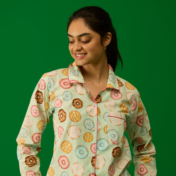 Women Doughnut Aqua Pima Pajama Set