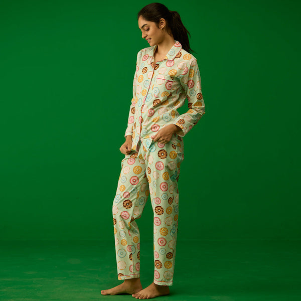 Women Doughnut Aqua Pima Pajama Set