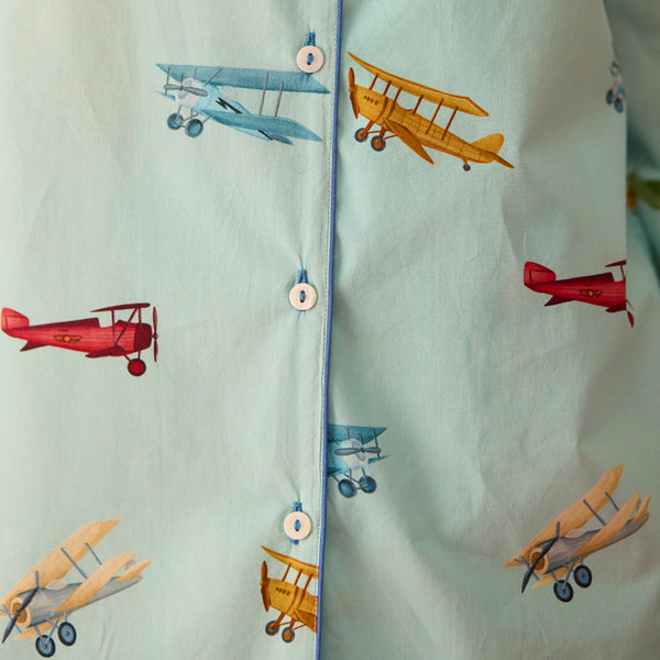 Women Vintage Planes Sky Blue Pima Pajama Set