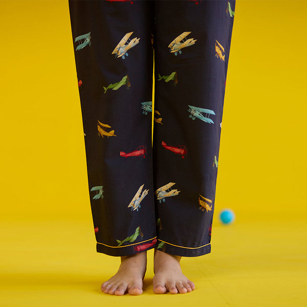 Women Vintage Planes Navy Pima Pajama Set