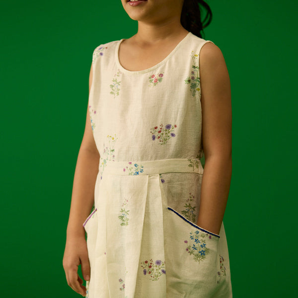 Nina Floral Linen Dress - Ivory