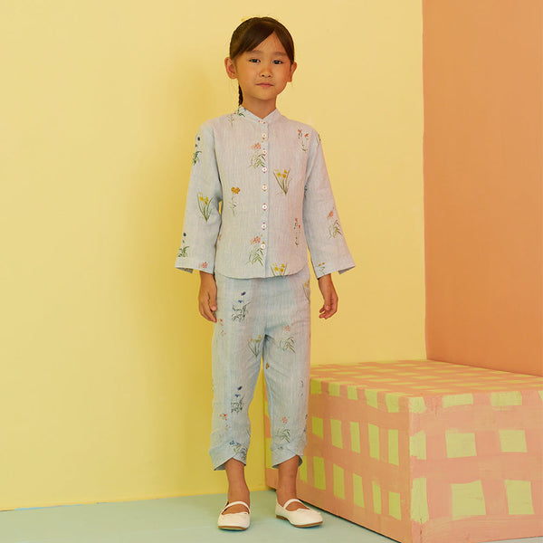 Aster Botanical Linen Pant - Sky