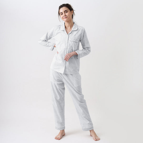 Women Jade Blockprint Pajama Set (Grey)