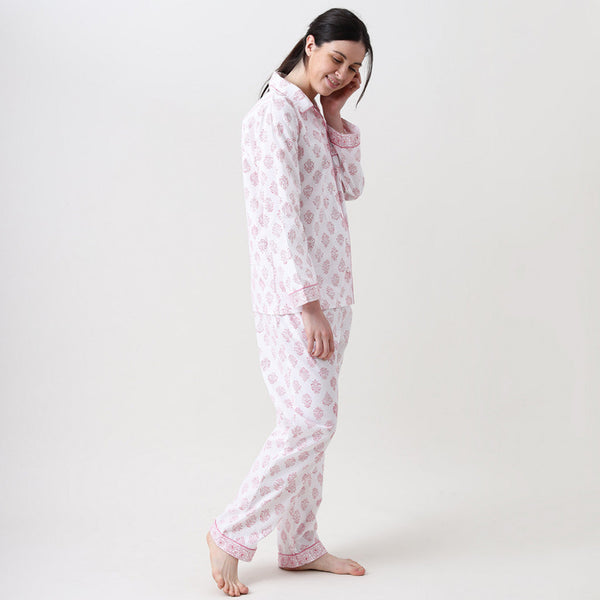 Women Madison Blockprint Pajama Set (Pink)
