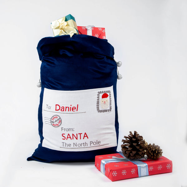 Personalized Navy Velvet Luxe Santa Sack