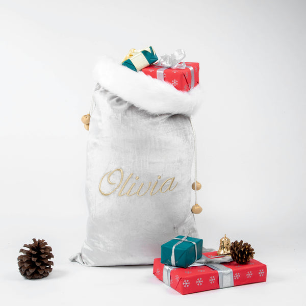 Silver Velvet With Faux Fur Santa Sack