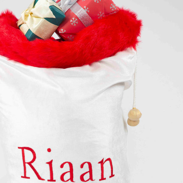 White Velvet With Faux Fur Santa Sack