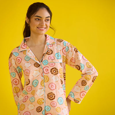 Women Doughnut Peach Pima Pajama Set