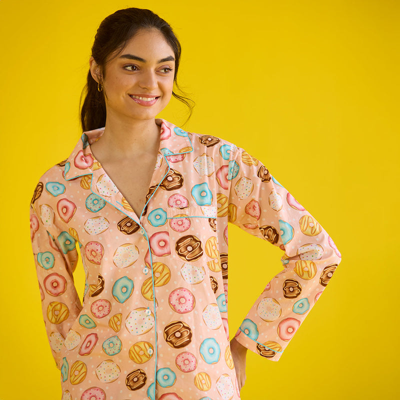 Women Doughnut Peach Pajama Set