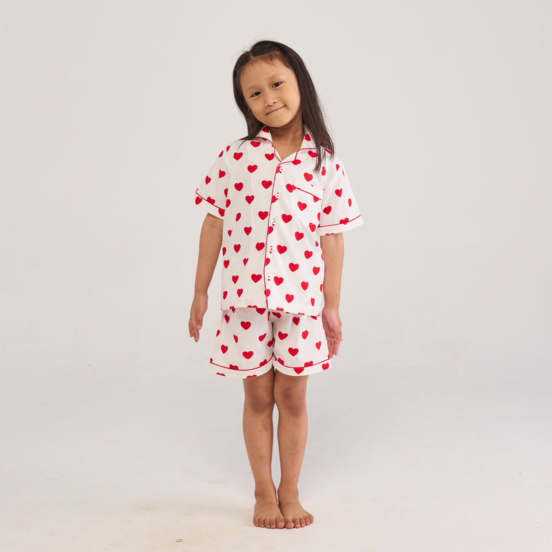 Red Hearts Shorts Set For Kids