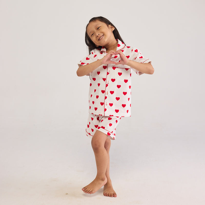 Red Hearts Shorts Set For Kids