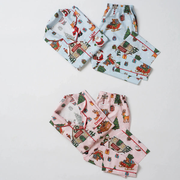 Women Blue Santa's Workshop Pajama Set