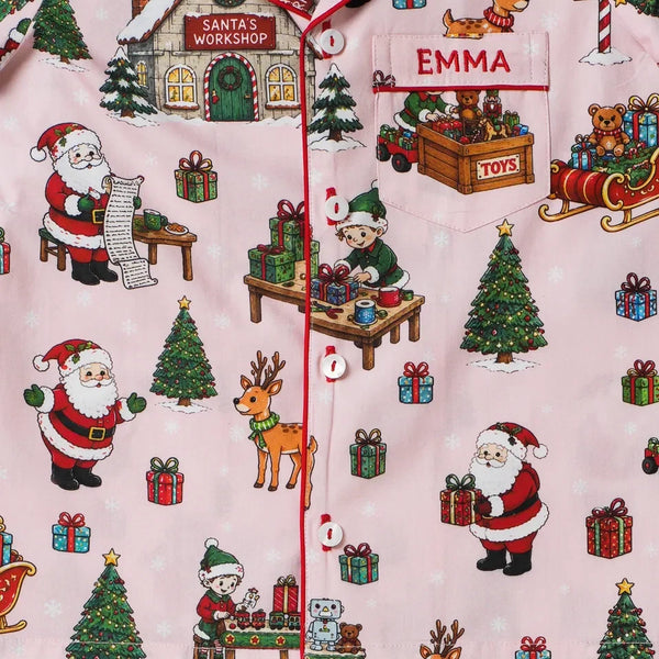 Pink Santa's Workshop Pajama Set For Kids