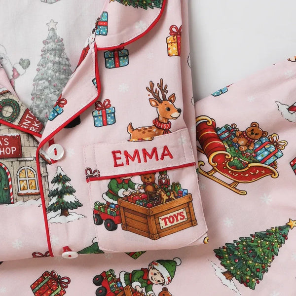 Women Pink Santa's Workshop Pajama Set