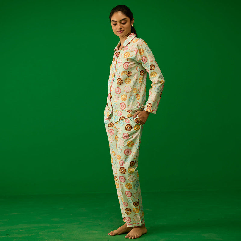 Women Doughnut Aqua Pajama Set