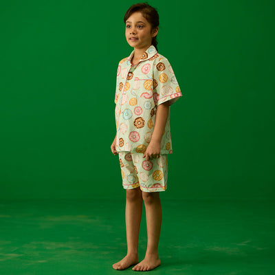 Doughnut Aqua Pima Shorts Set For Kids