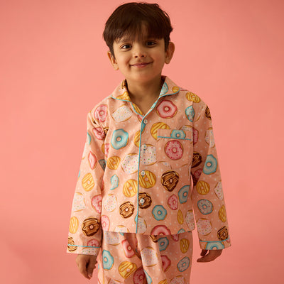 Doughnut Peach Pima Pajama Set For Kids