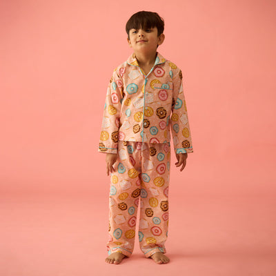 Doughnut Peach Pima Pajama Set For Kids