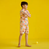 Doughnut Peach Pima Shorts Set For Kids