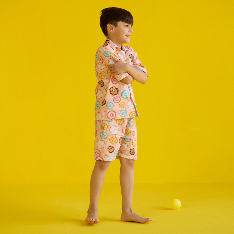 Doughnut Peach Pima Shorts Set For Kids