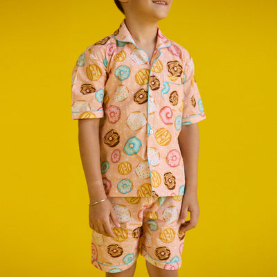 Doughnut Peach Pima Shorts Set For Kids