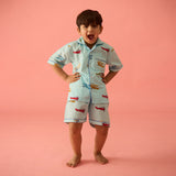 Vintage Planes Sky Blue Shorts Set For Kids