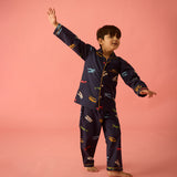 Vintage Planes Navy Pima Pajama Set For Kids