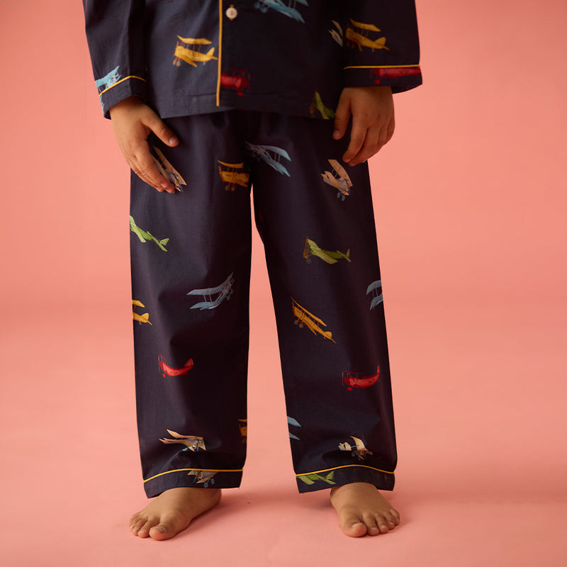 Vintage Planes Navy Pajama Set For Kids