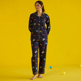 Women Vintage Planes Navy Pajama Set