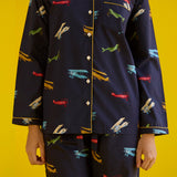 Women Vintage Planes Navy Pajama Set