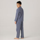 Navy Bold Striped Pima Pajama Set For Kids