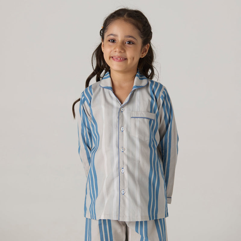 Coastal Striped Pima Pajama Set For Kids