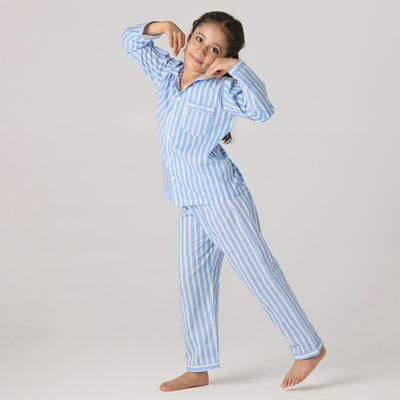 Azure Striped Pajama Set For Kids