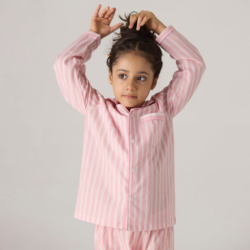 Blush Striped Pajama Set For Kids