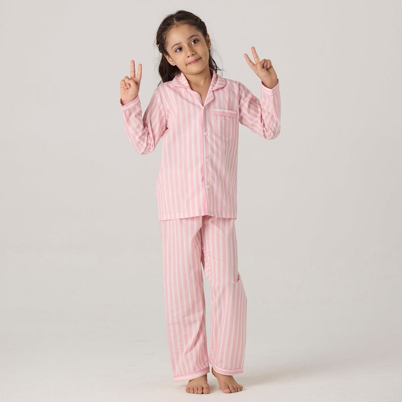 Blush Striped Pima Pajama Set For Kids