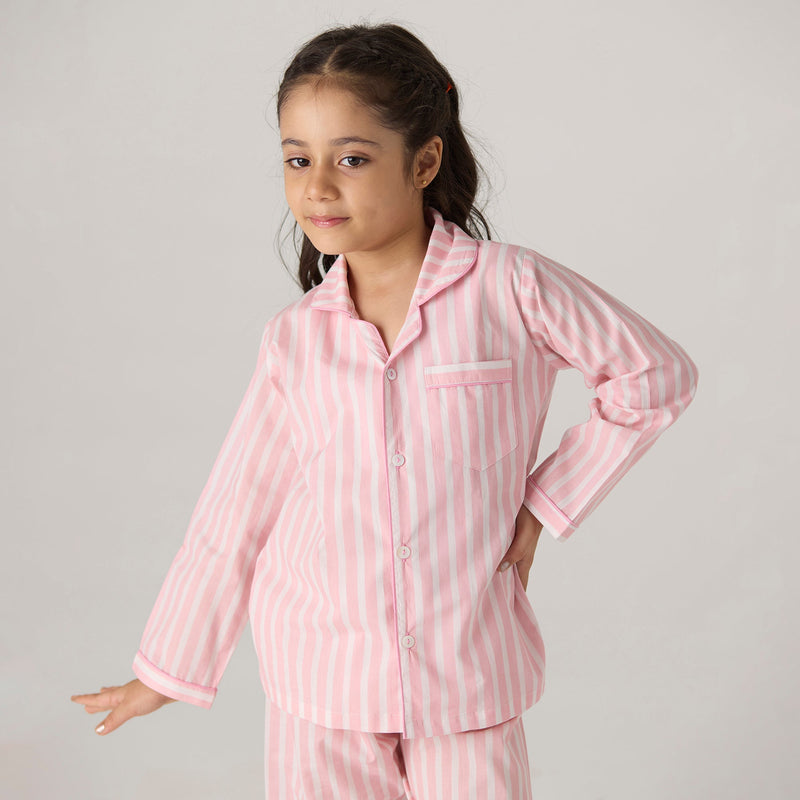 Blush Striped Pajama Set For Kids