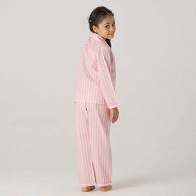 Blush Striped Pima Pajama Set For Kids