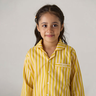 Lemon Striped Pima Pajama Set For Kids