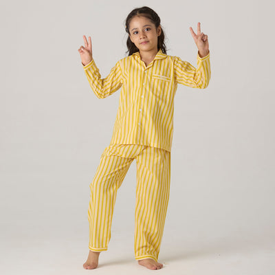 Lemon Striped Pima Pajama Set For Kids