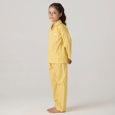 Lemon Striped Pima Pajama Set For Kids