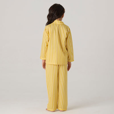 Lemon Striped Pima Pajama Set For Kids