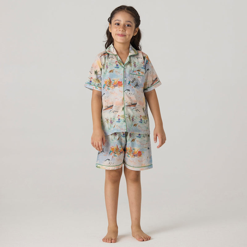 Ocean Pima Shorts Set For Kids