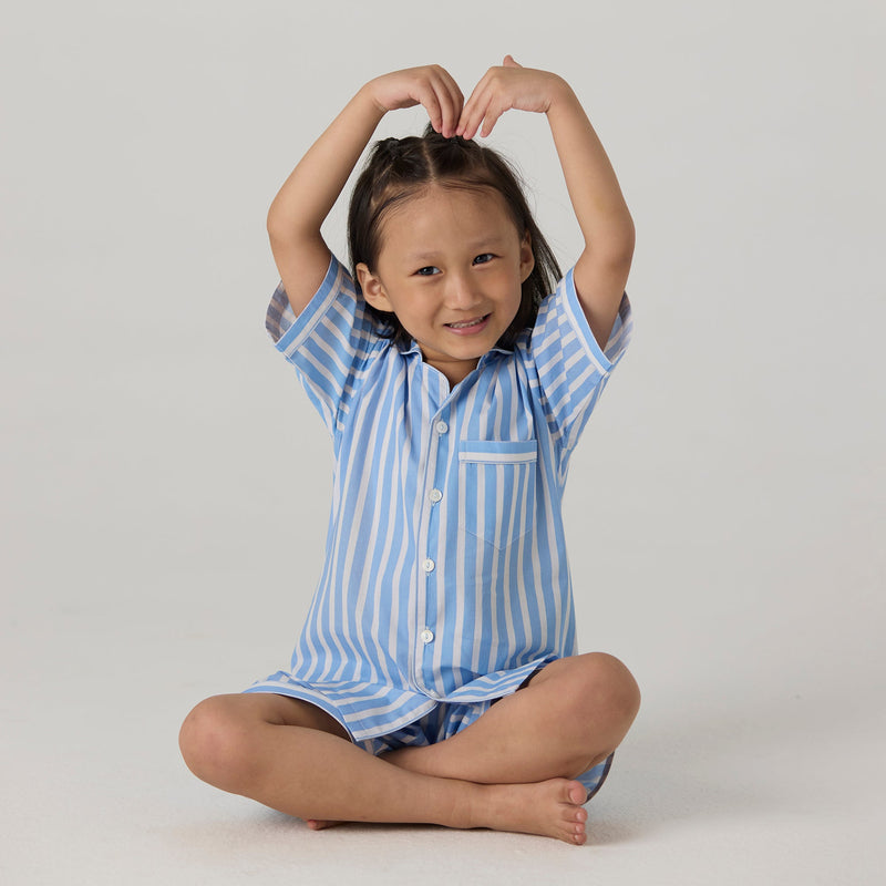 Azure Striped Shorts Set For Kids