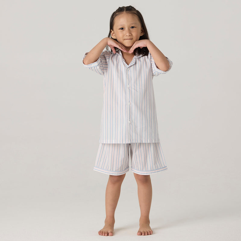 Serene Striped Pima Shorts Set For Kids