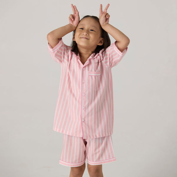 Blush Striped Shorts Set For Kids