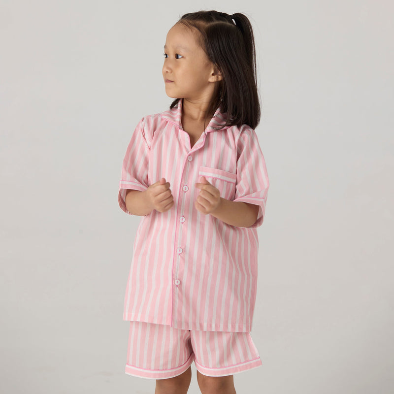 Blush Striped Pima Shorts Set For Kids