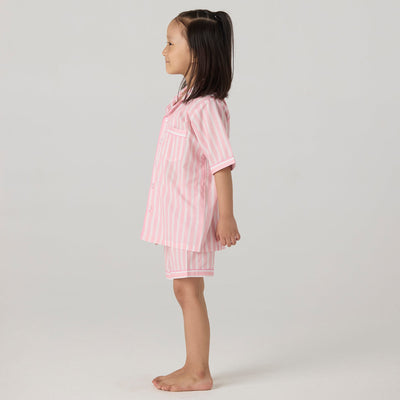 Blush Striped Pima Shorts Set For Kids