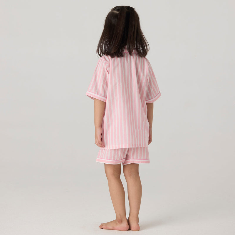 Blush Striped Pima Shorts Set For Kids