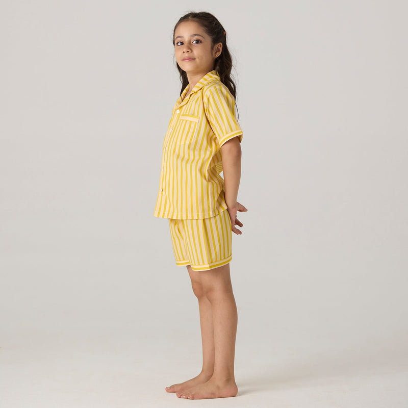 Lemon Striped Pima Shorts Set For Kids